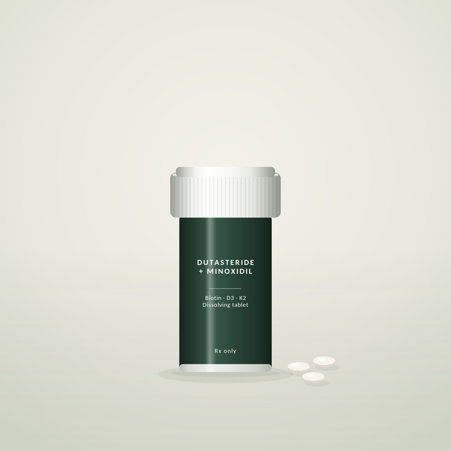 Dutasteride + Minoxidil ODT — illustrative product render
