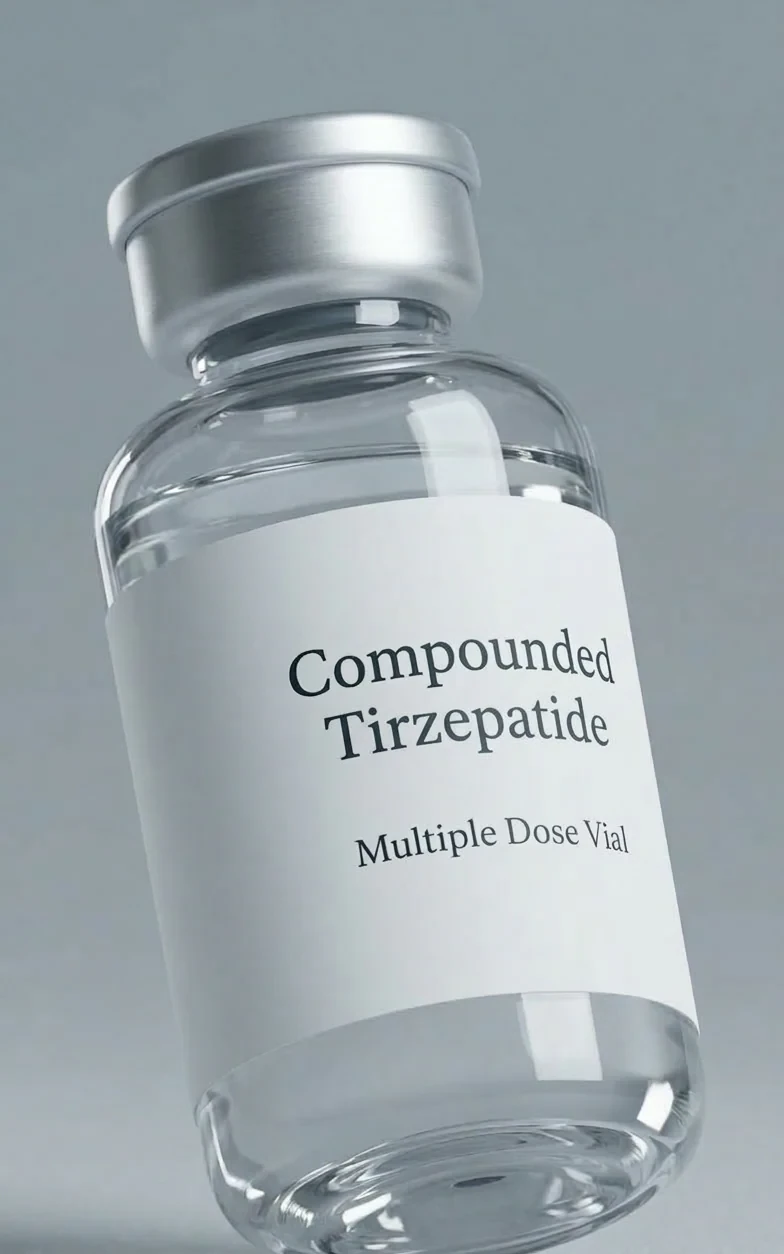 Compounded tirzepatide injection vial
